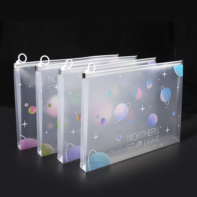 4/12pcs A4 Space Zipper Folder File Bag Pouch Sakura Stationery Storage Bag for School Office Supplies Cartoon Storage Organizer