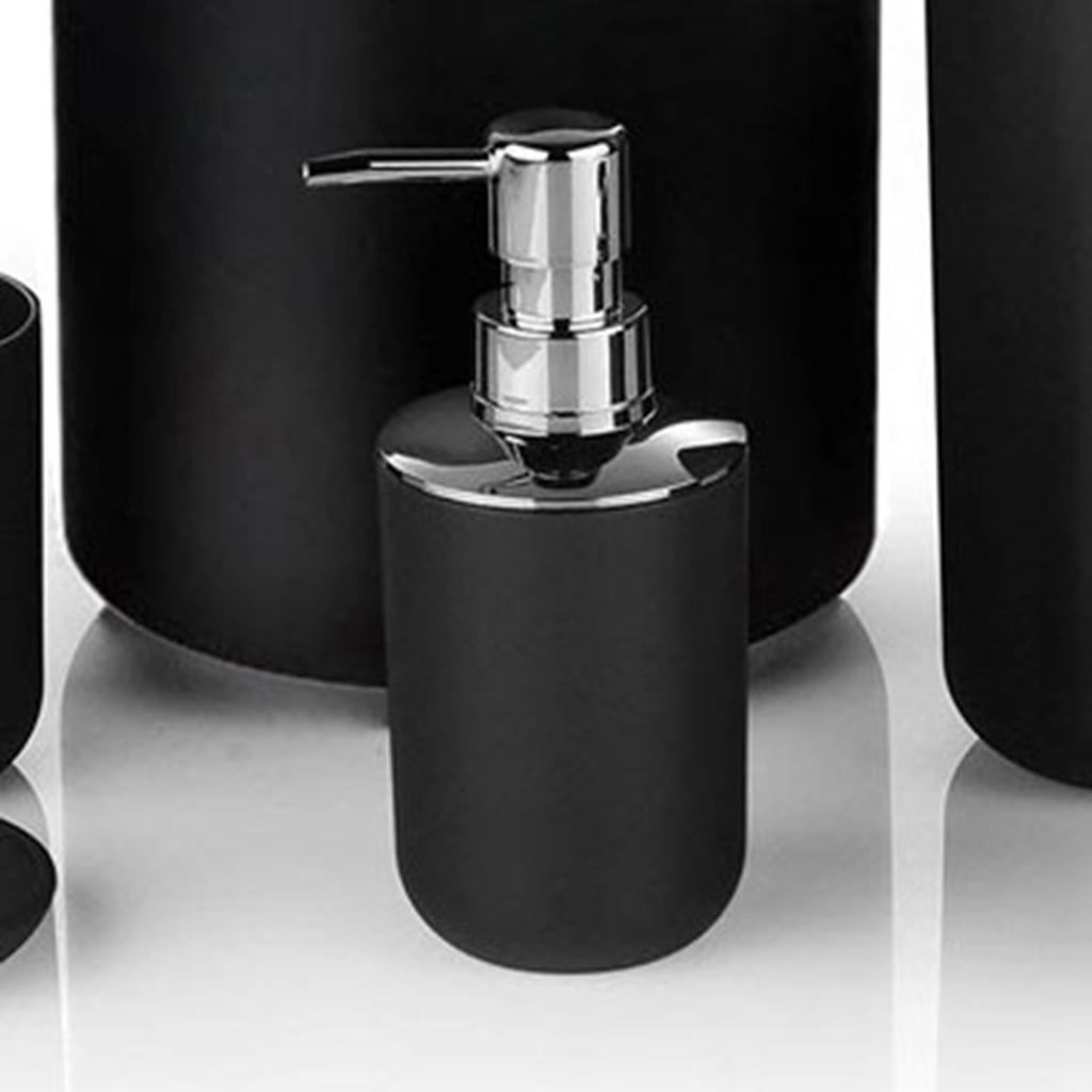Mülleimer Zahnbürstenhalter Set Toilettenbürste Seifenschale Lotion Spender Schwarz Hotel Badezimmer