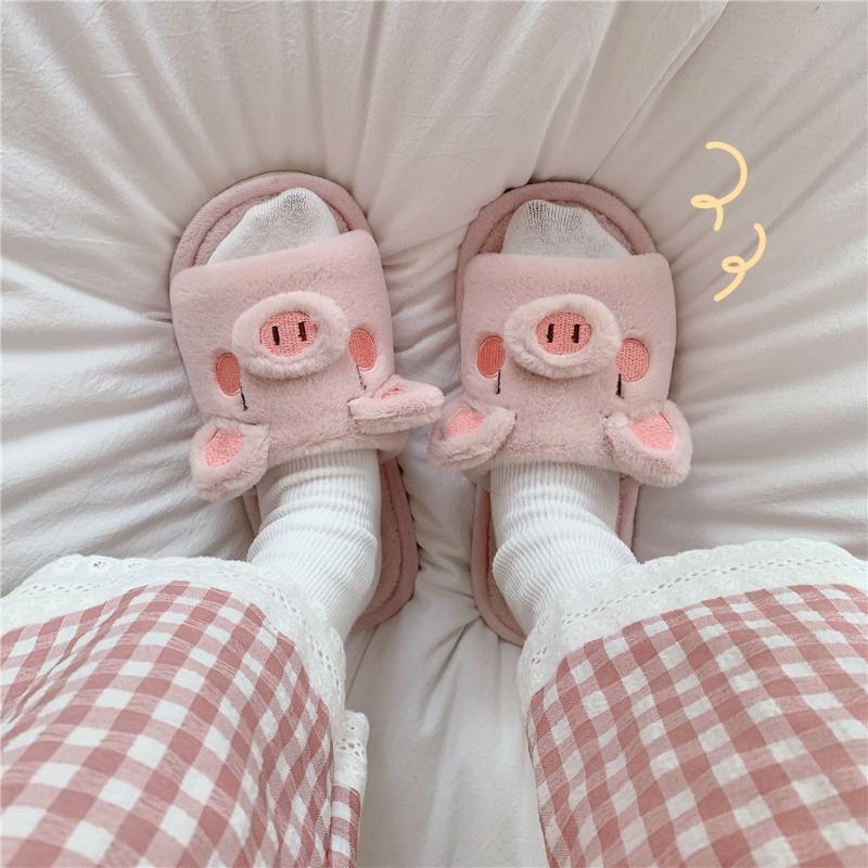Cotton Slippers Female Cartoon Girl Heart Student Home with One Word Fluffy Slippers Winter 001yzzzins Wind