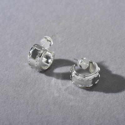 Silver Texture Wide Version C Ring Stud Earrings Niche Light Luxury Fashion Cold Wind Copper Plated Platinum Earrings Women
