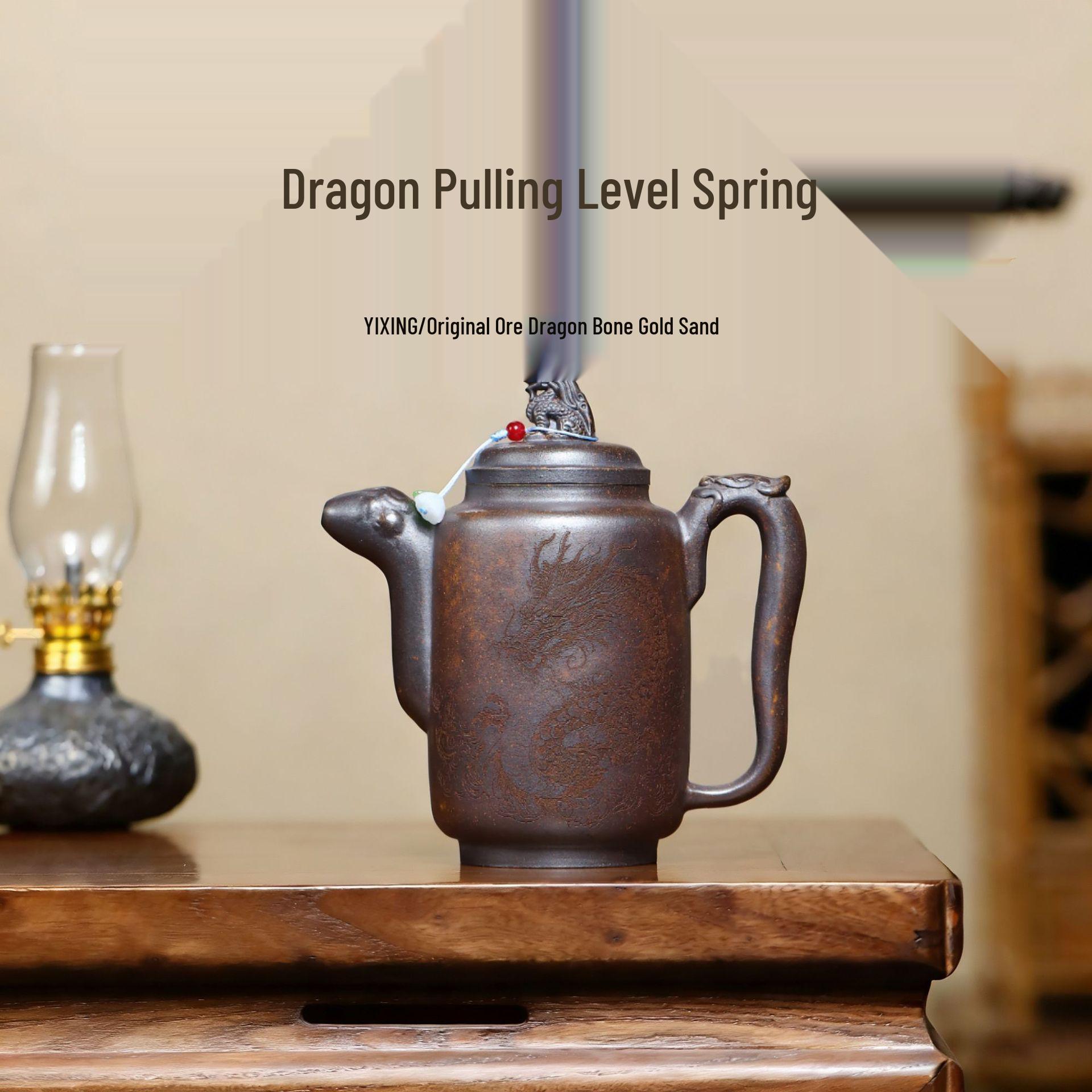 

Handmade Yixing Zisha Dragon Bone Teapot – Golden Sand Wood-Fired, High-End Tea Brewing Pot 420CC