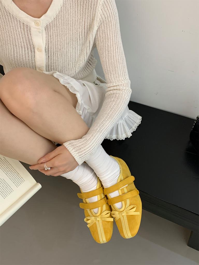 Fengliya Korean Version Design Flat-bottomed Sports Casual Shoes Single Shoes Mary Jane Shoes Fashion Bow Round Head Women
