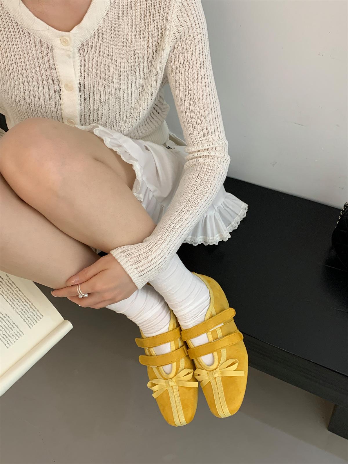 

Fengliya Korean version design flat-bottomed sports casual shoes single shoes Mary Jane shoes fashion bow round head women 40 жёлтый