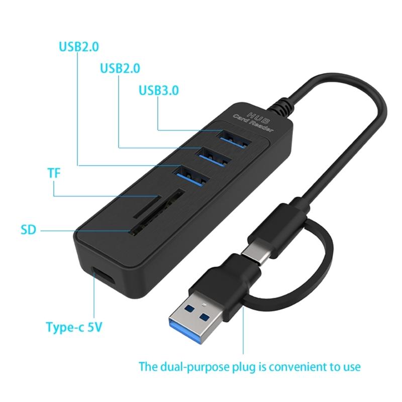 Multiple Port USB3.0 Hubs Featuring SDTF Card Slots 2 USB2.0 Port Data Transfer Adapters For Computer Tablets