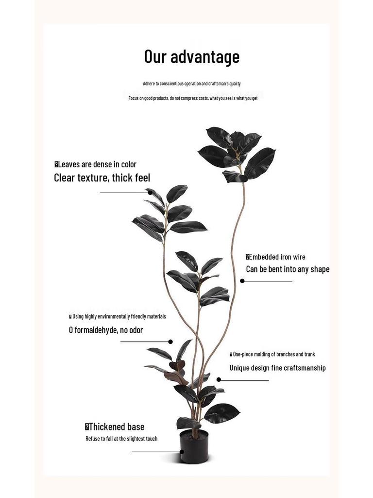 Luxurious Black Gold Ficus Elastica Artificial Tree: Indoor Ornament and Floor Decoration