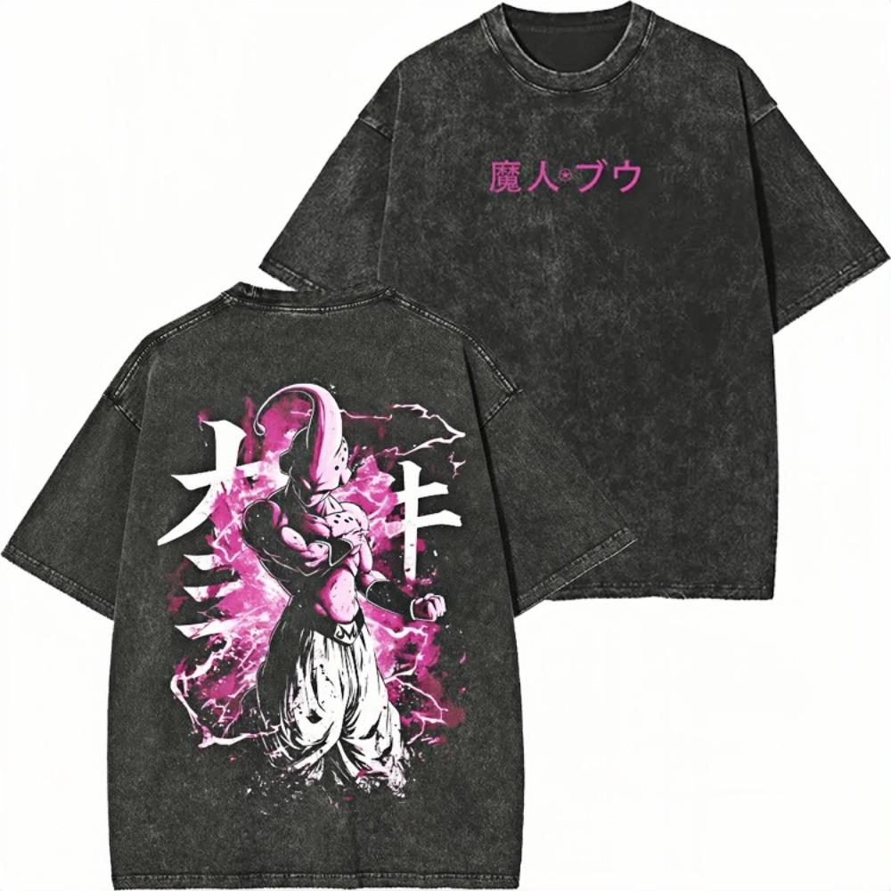 

Dragon Ball Majin Buu Super Saiyan Printed Tshirt Mens and Womens Washed Tshirt High Quality Vintage Cotton Tshirt Top XL
