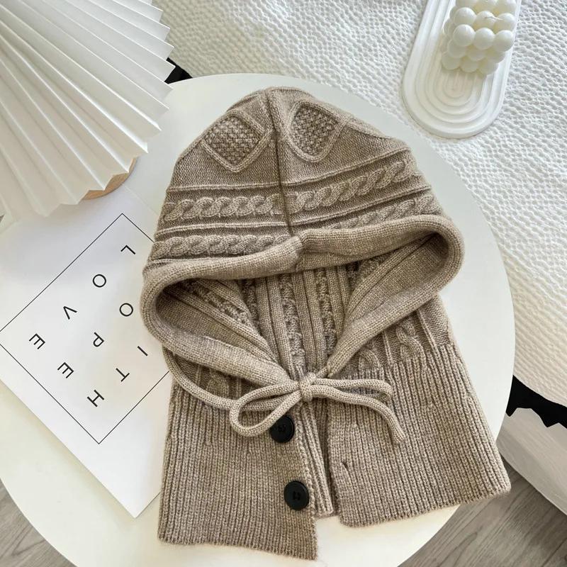 1pc Winter Warm Balaclava Hats for Women,solid Color Knitted Blend Hooded Scarf Hat for Women Skull Cap Beanie Hat Neck Gaiters