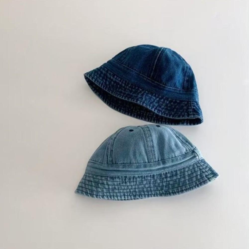 Solid Color Washed Denim Bucket Hat Cloth Children Fisherman Cap Baby Sun Hat  Baby Accessories