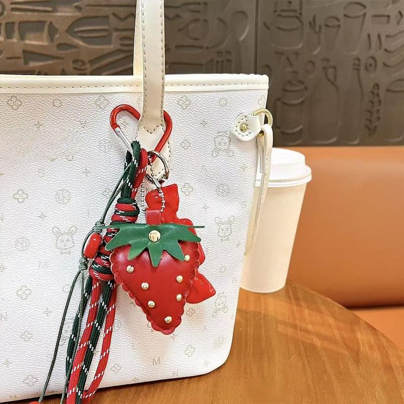 Creative cute sweet leather strawberry candy bow girl bag pendant schoolbag decorative lanyard keychain