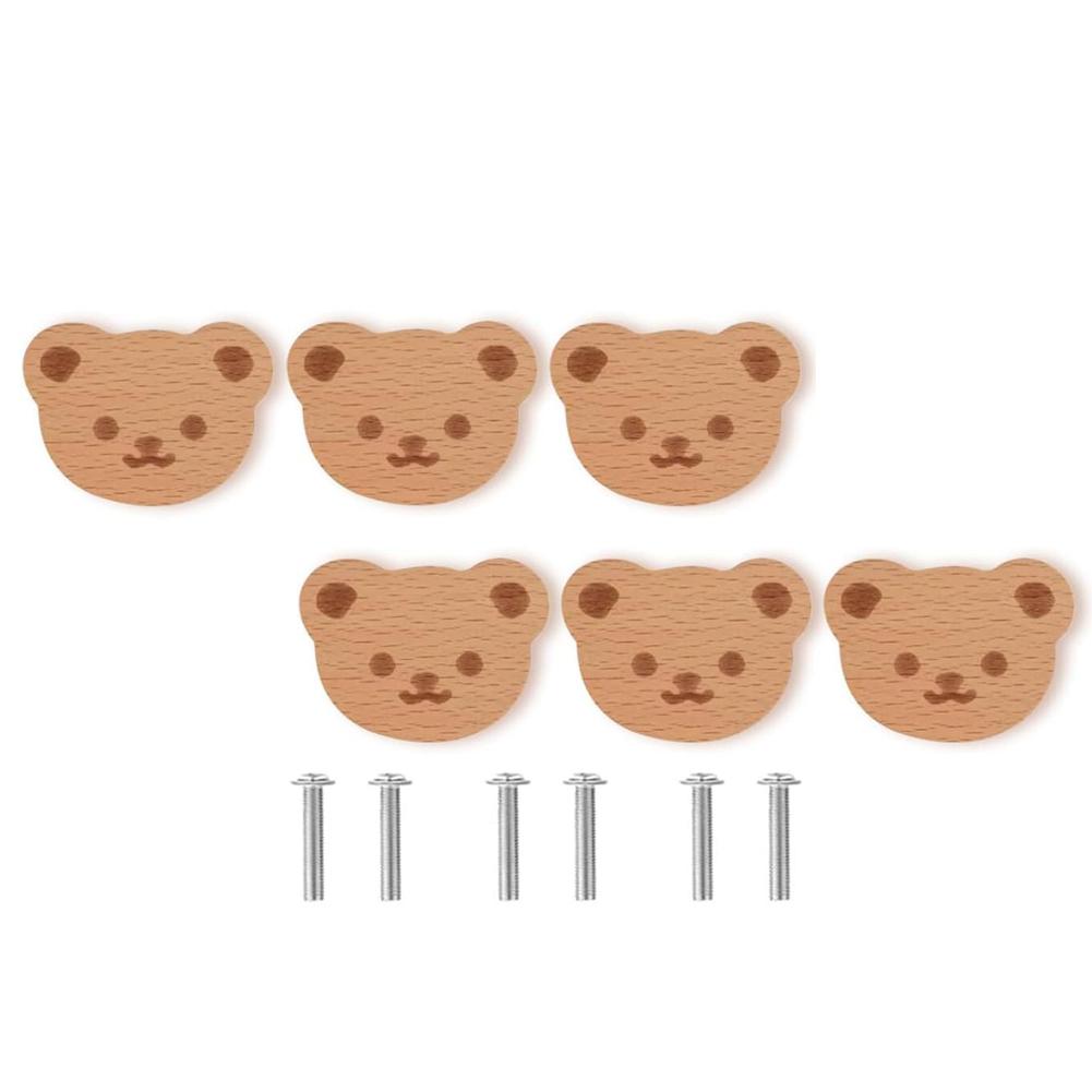 6pc Wooden Bear Knobs – Cute Animal Pull Handles For Cabinets & Drawers For Furniture Decorative Animal Drawer Knobs