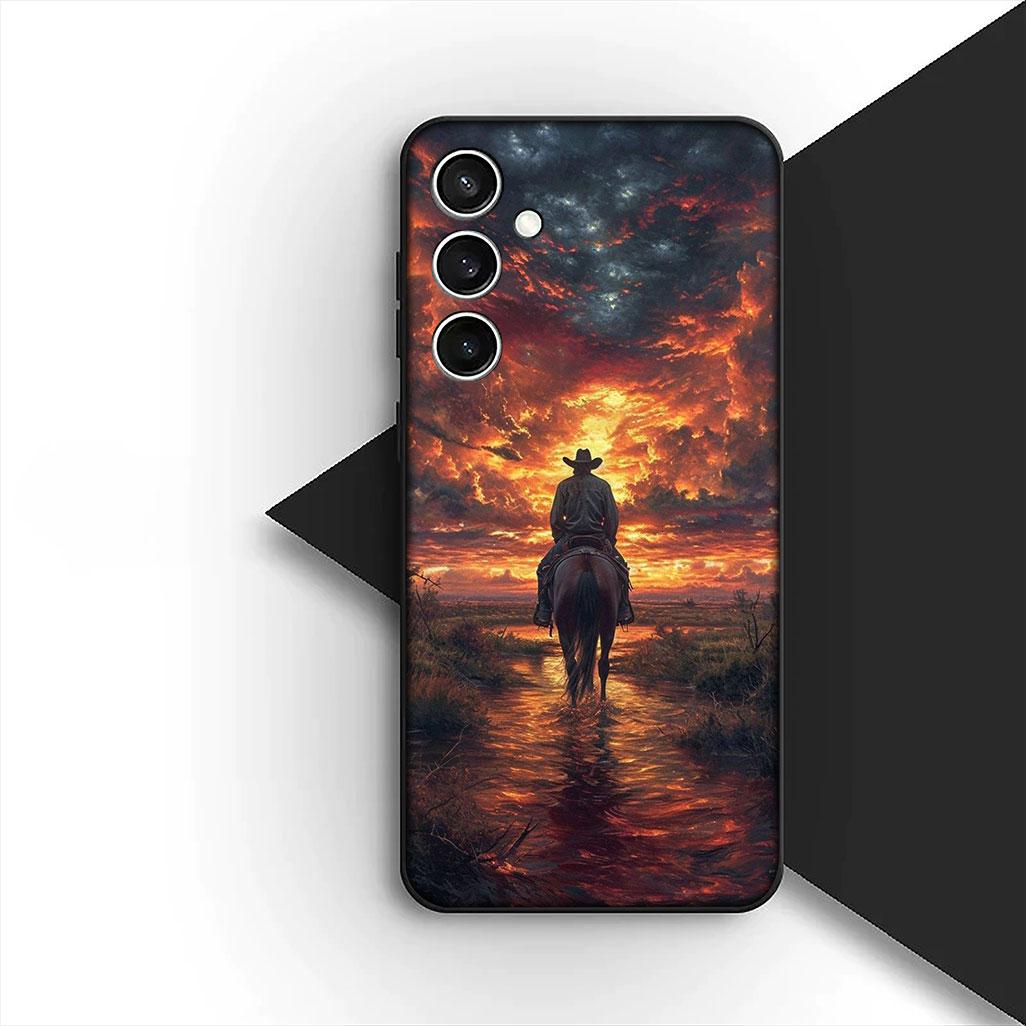 

Protective Cover for OPPO A80 A18 A16 A40 A17 A15 A38 A78 A79 A54 A57 A12 A60 4G 5G Casing Phone Case Riding Horse Sunset OPPO A79 5G