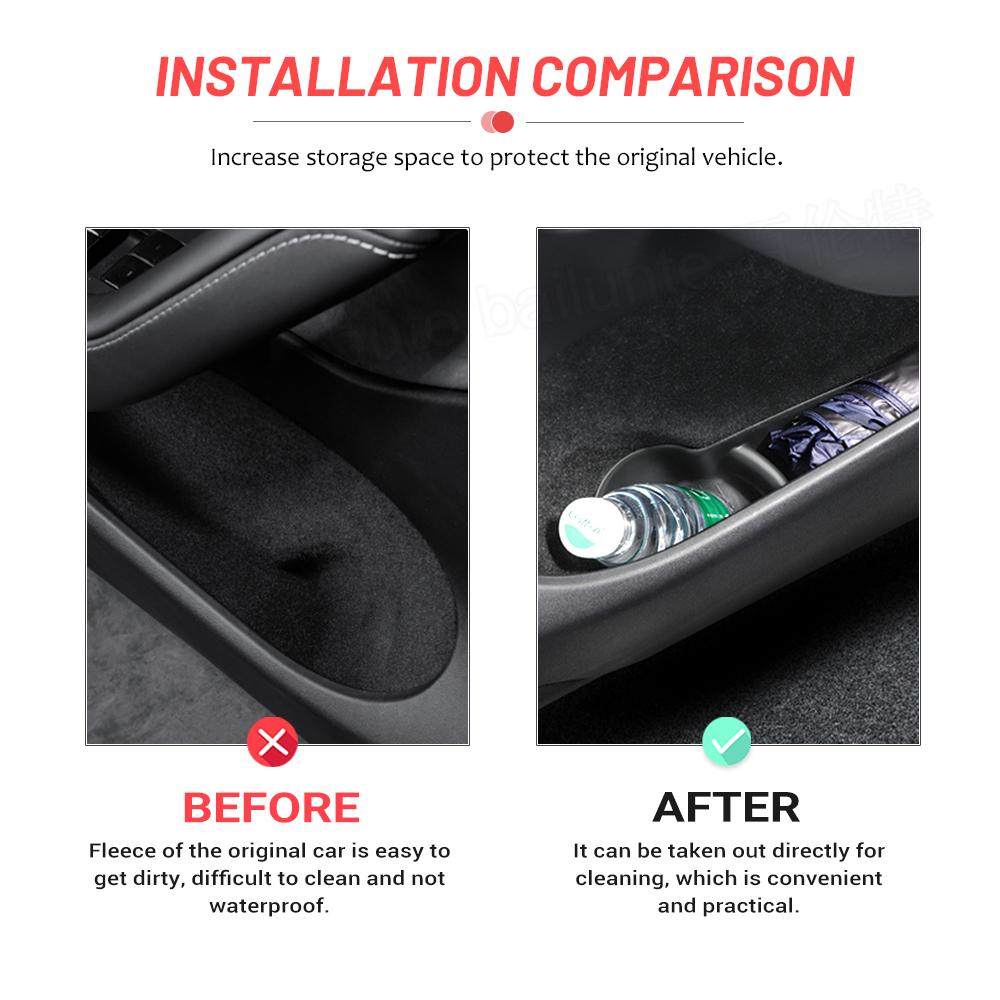 4pcs/Set Door Side Storage Box Door Handle Armrest Tray Organizer For Tesla Model 3 Model Y   2022 Front Rear