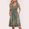 Women Summer Dresses Sleeveless Casual Loose Swing Button Down Midi Sundress With Pockets