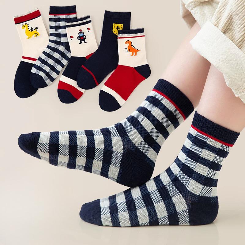 5/8pairs 1-14Years Fresh And Refined Mid-Tube Sock Mysterious And Profound Striped Children's Sock Forest Style
