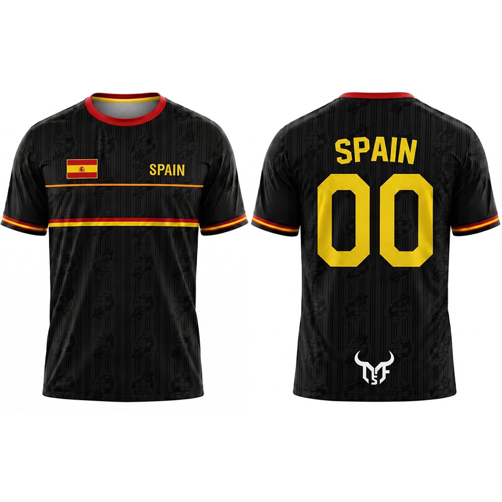 Spain Flag Graphic Soccer Jersey Training Fitness Quick-drying Breathable Football T-shirt Men