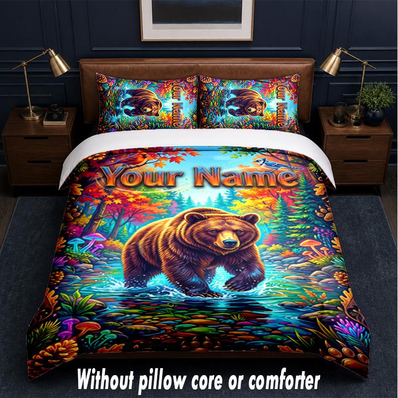 Teddy Bear Theme Custom Text Or Name 3Pcs Bedding Set,1 Flat Sheet & 2 Pillowcases Personalized Home Bedding