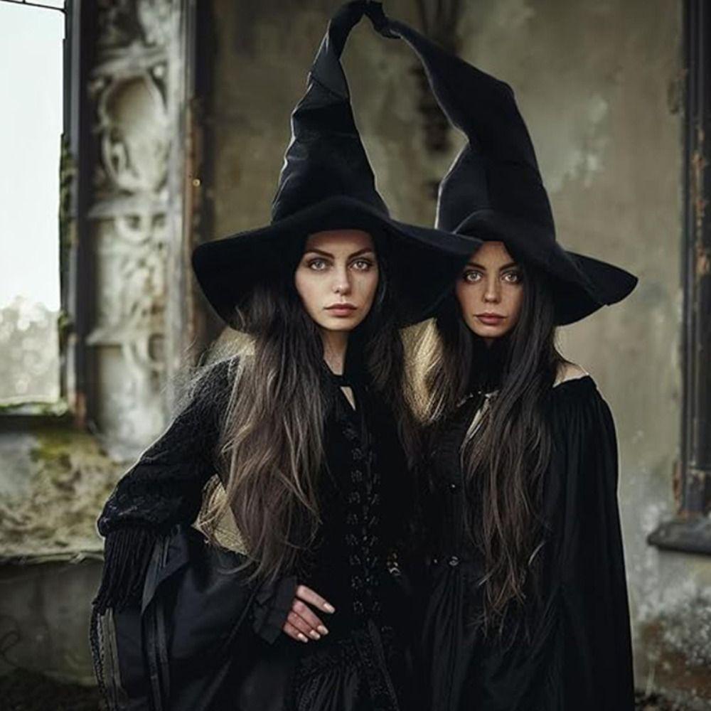Folds Halloween Witch Hat Headgear Large Ruched Witch Hat Festivals Wizard Black Hat  Men