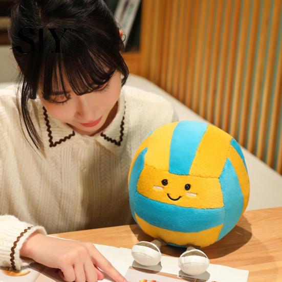 Elastic Volleyball Toy Cartoon Plush 2-Legged Sports Ball Plushie Stuffed Doll Decor Pillow Home Office Bedroom Decoration Kids Adults Christmas