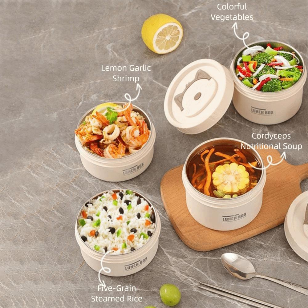 Round Heat Preservation Lunch Box Stainless Steel Fresh-keeping Box Thermal Lunch Box  Camping