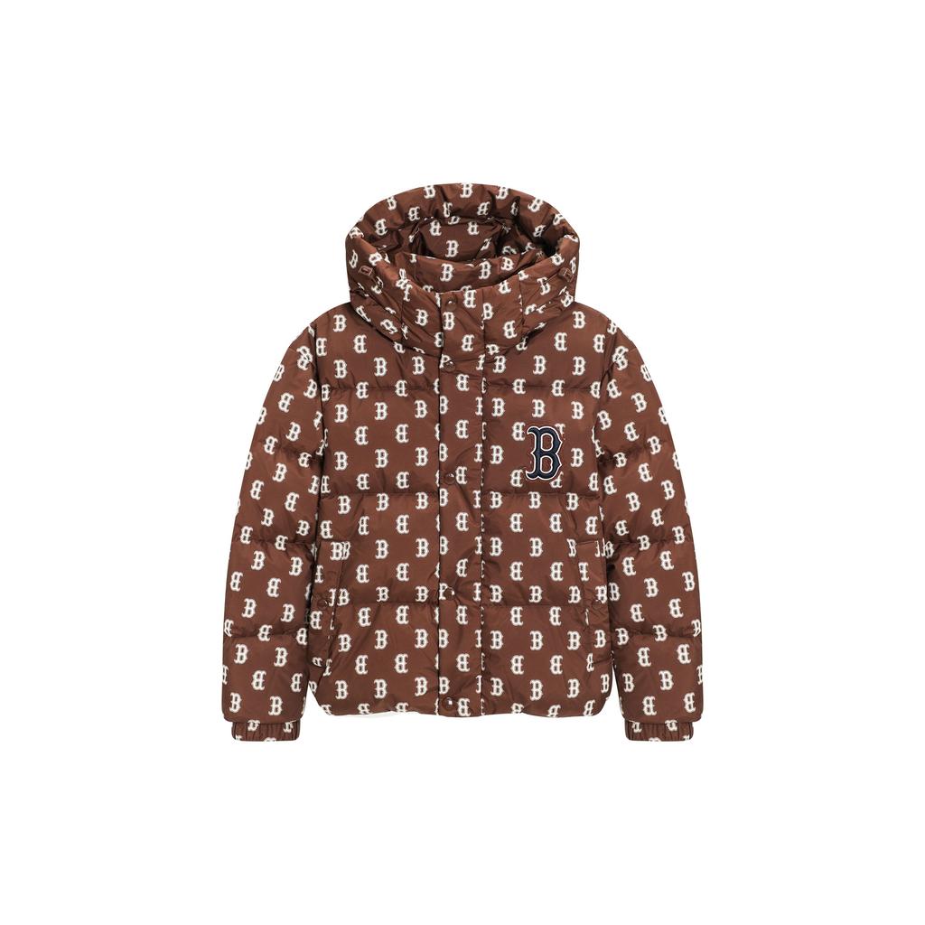 MLB FW22 Duck Down Short Floral Letter Print Casual Loose Warm Hooded Down Jacket Unisex Jacket Dark-Brown 3ADJM0326-43BRD