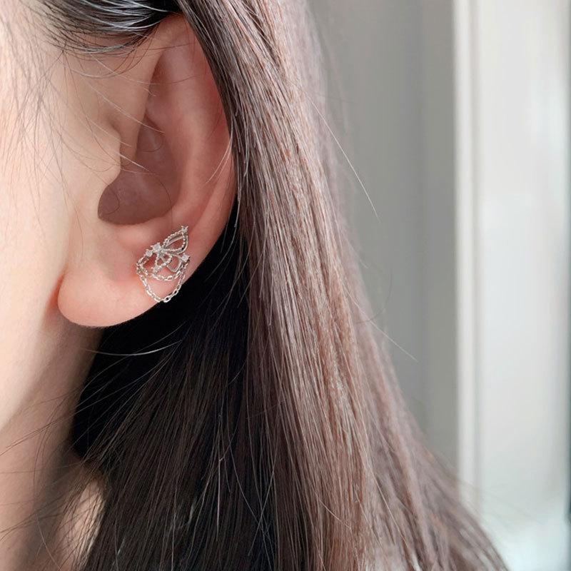 Korean Style Earrings Three-dimensional Butterfly Tassel Chain Temperament Super Fairy