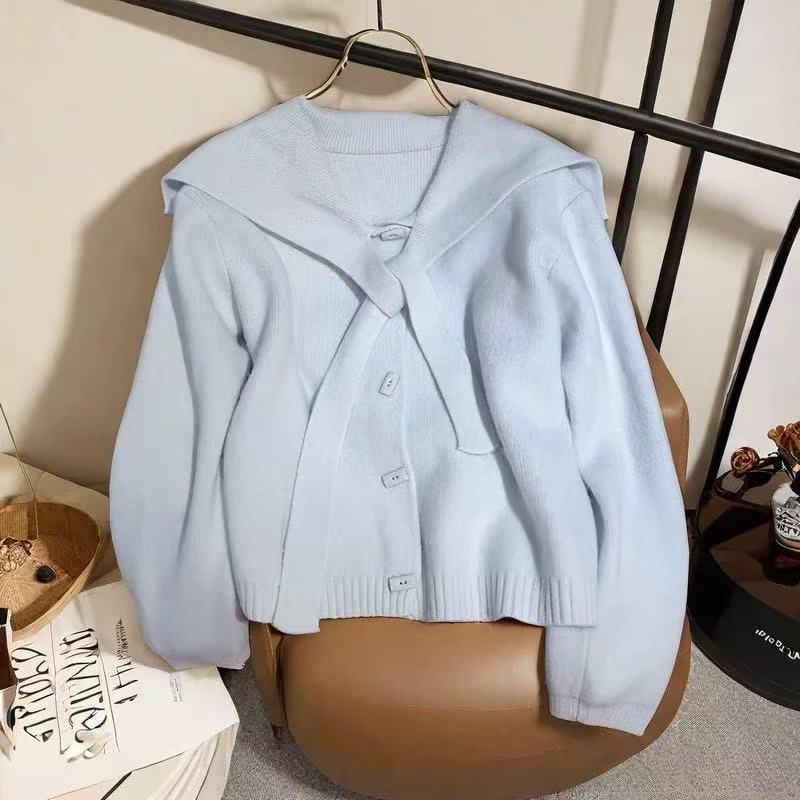 

Preppy Navy Collar Purple Knit Toggle Cardigan for Women One Size [80-125] светло-синий