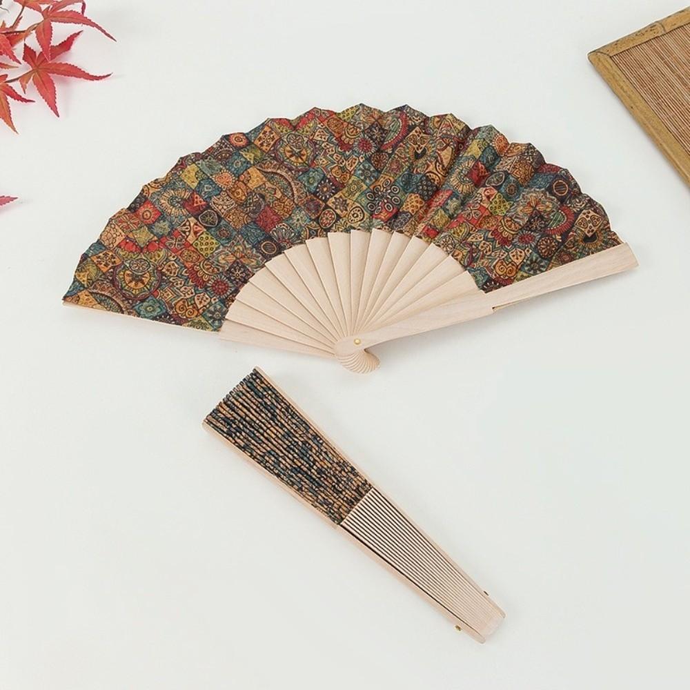 Props Hand Held Fan Bohemian Style Hand Folding Fan Portable Wooden Folding Fan