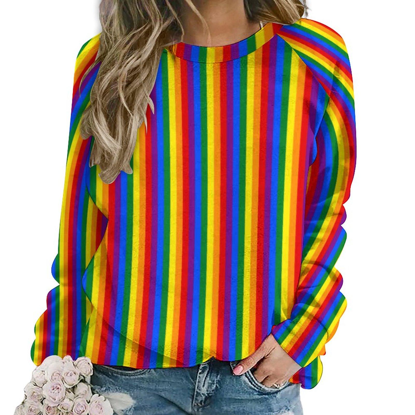 

Жіноча футболка з 3D принтом у райдужну смужку, з круглим вирізом, з довгим рукавом, мила, повсякденна, худі, великого розміру, модна футболка 2XL