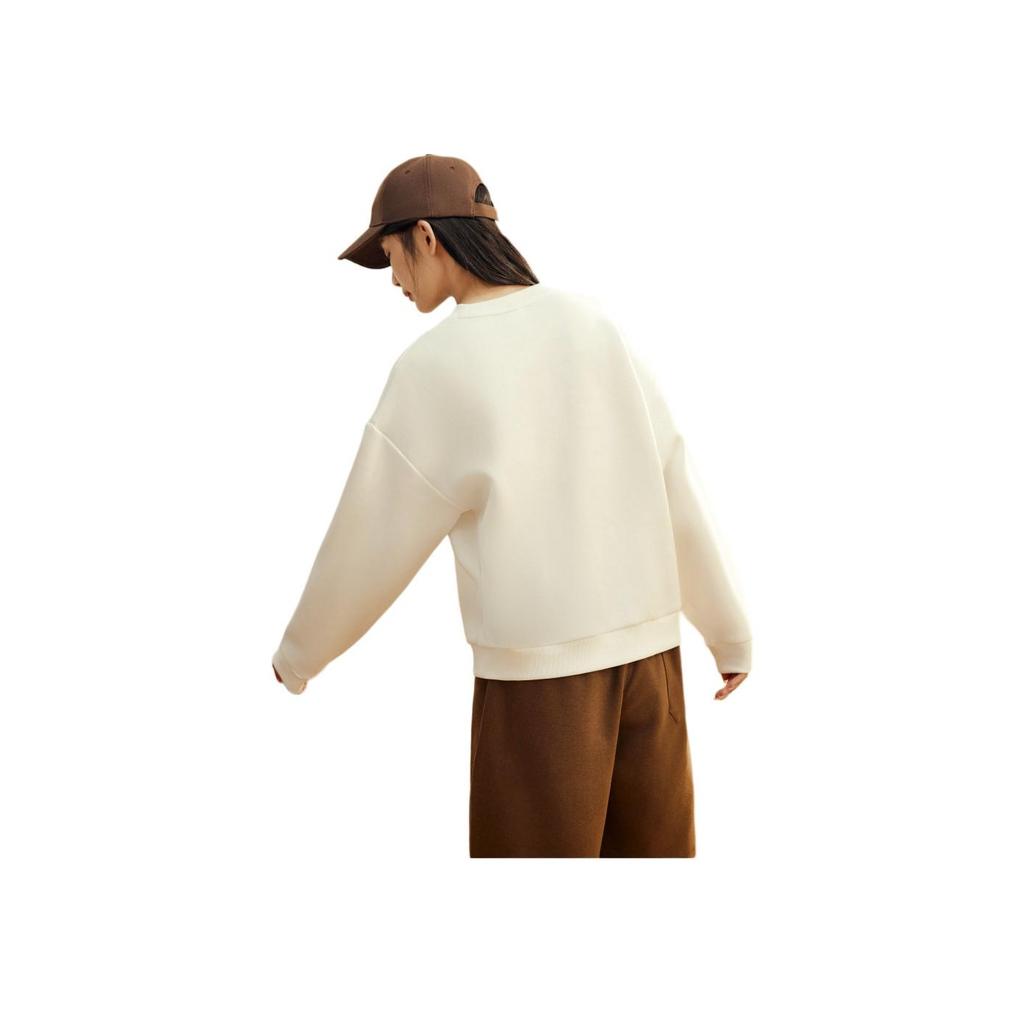Anta Life Series Letter Round Neck Pullover Versatile Casual Loose Sweatshirt Women Sweatshirt Paper-White 162418715-3