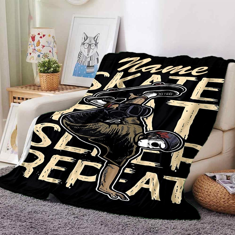 Custom Name skateboard Theme Printed Blanket - Perfect for Couch, Bed, Travel & Outdoor Use | Machine Washable, Cozy & Durable.