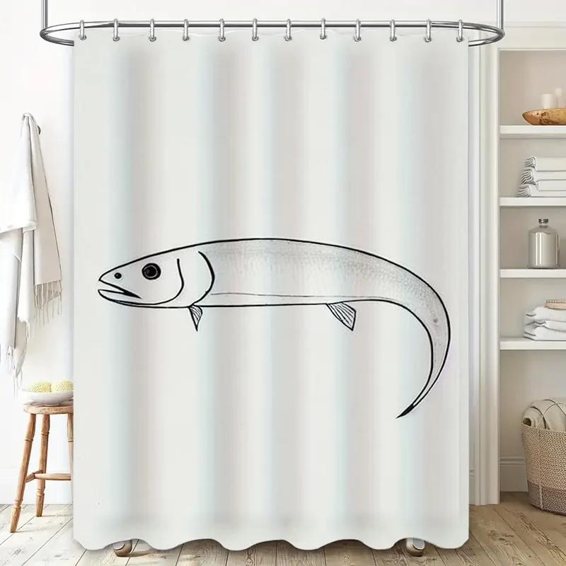 Bathroom Shower Curtain with Modern Fish Graphic White Waterproof Fabric Shampoo Washcloth Set for Home Decor In Bathrooms Batht