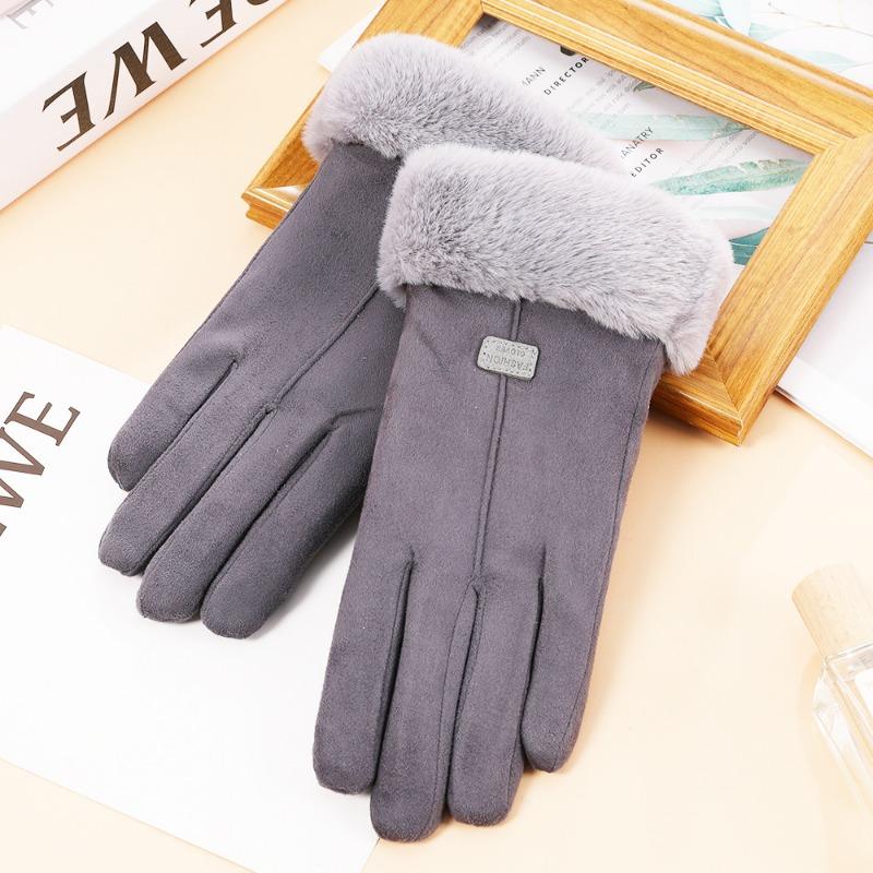 Autumn and winter suede gloves women's warm touch screen gloves imitation Rex rabbit hair mouth piled thickened cold-proof gloves