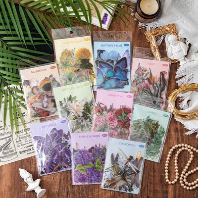 Botanische Blumenaufkleber Pack Schmetterlinge Natur Journaling Aufkleber Ästhetische DIY Scrapbooking Instagram Vintage Pflanzenaufkleber