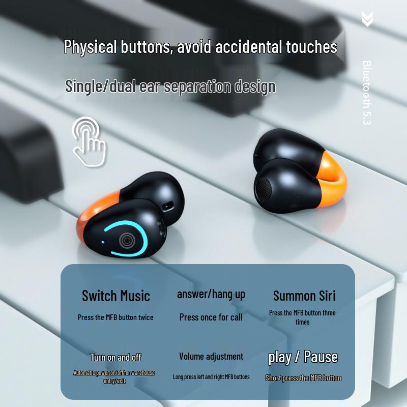 YYKQ71 AI Translation TWS Clip-on Bluetooth Earphones: High-Quality Sound, Non-In-Ear, Long Battery Life for Sports.
