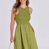 Damen Casual Mode Einfarbig Rundhals Sexy Ärmelloses Tanktop Midilanges Kleid