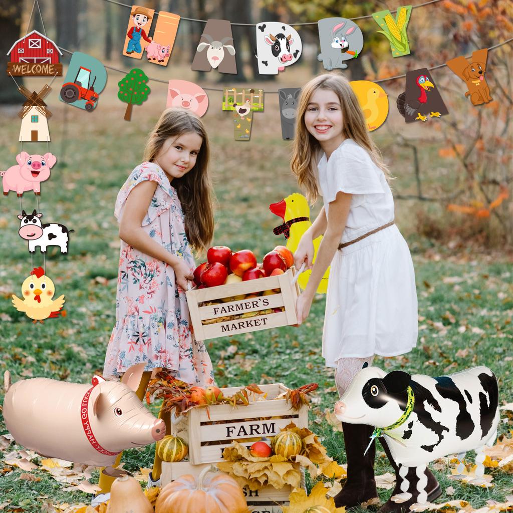 Farm Animal Theme Decorative Balloons Children'S Birthday Party Arrangements Ranch Flag Hanging Balloon Set