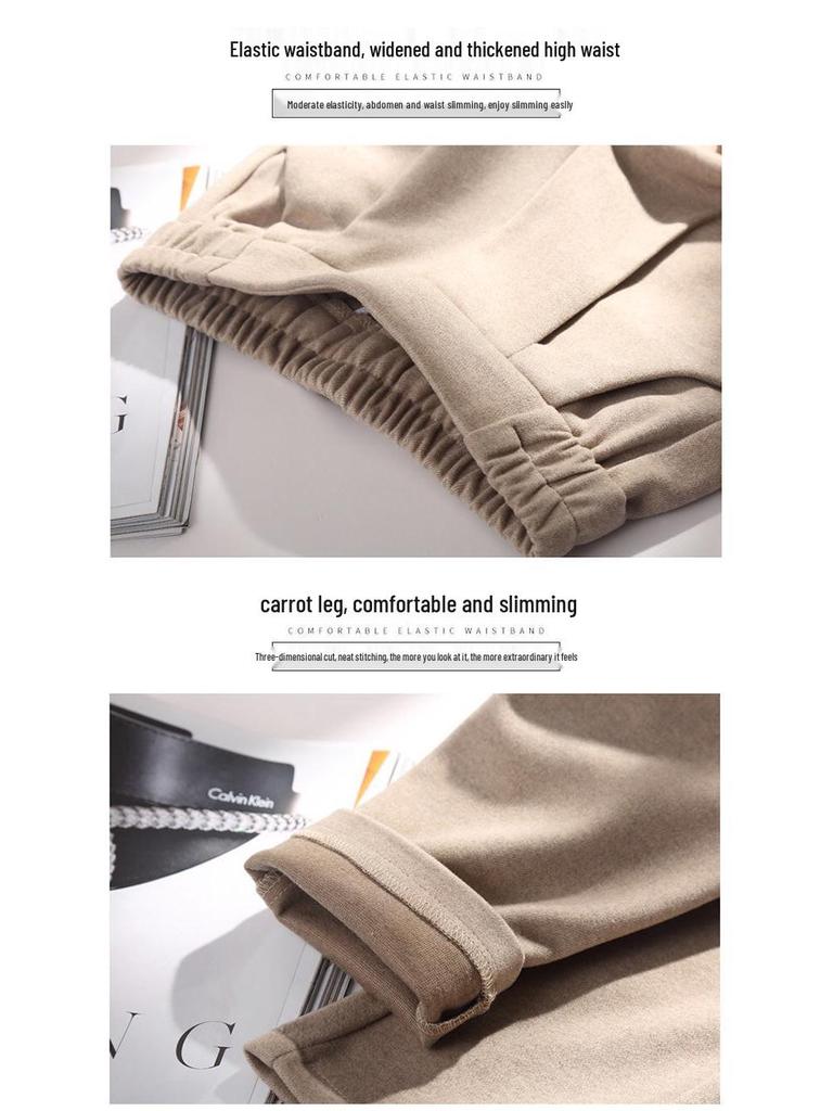 Women's High-Waisted Woolen Slimming Carrot Suit Pants - Autumn/Winter Casual Loose Fit Harem Style