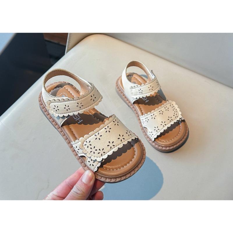 Korean Style Hollow Floral Princess Sandals, Summer Open Toe Leather Shoes for Baby Girls