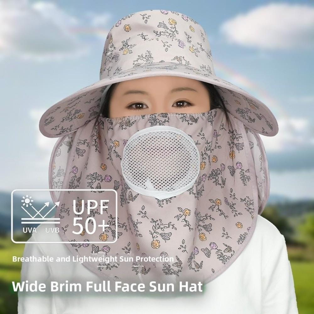Wide-brimmed Picking Tea Hat Floral Neck Protection Hat Sunshade Shawl Cap  Spring / Summer