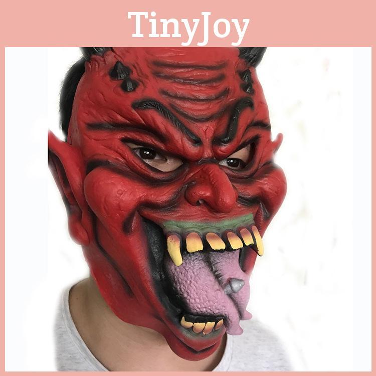 Exquisite Red Horned Mask With Long Tongue And Spikes Ideal For Halloween Celebrations