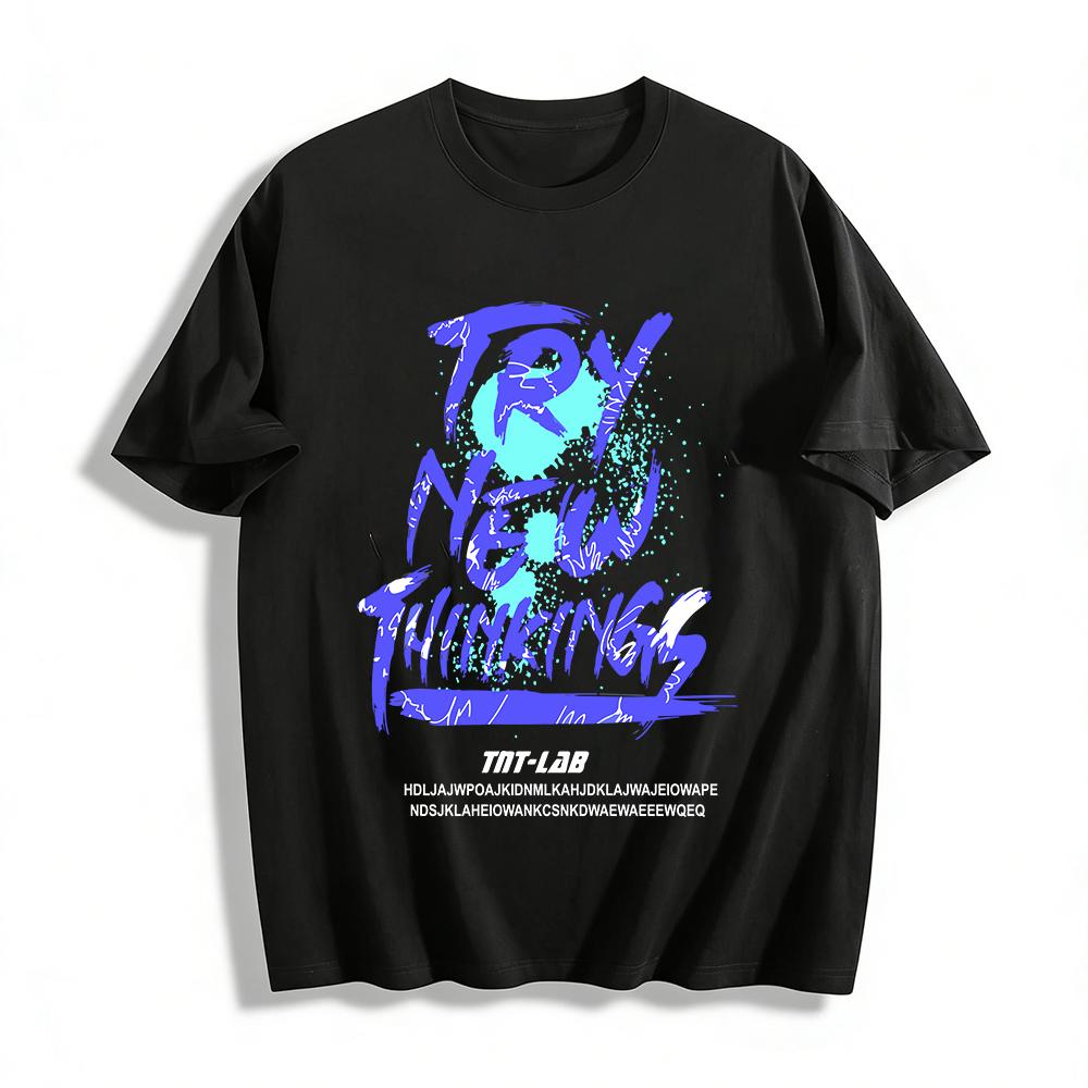 

Try New Thinking Graffiti Print Casual T-shirt Unisex Street Style Cool Loose Crew Neck Top Pure cotton T-shirt XXS