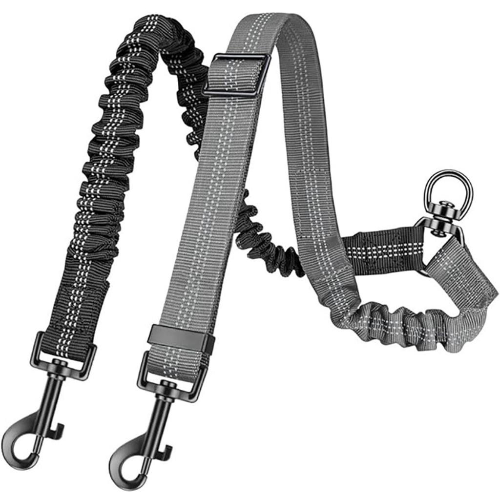 1.6ft Long Dual Dog Leash Attachment - Double Leashes for Training Small To Large Dogs - Adjustable Strap Shock Absorbing Bungee