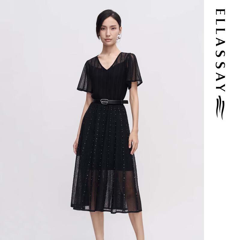 

ELLASSAY Women s Rhinestone V-Neck Knit Short-Sleeve Dress S