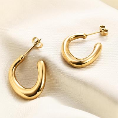18K Gold U-Shaped Irregular Opening Stainless Steel Earrings - Simple Fashion