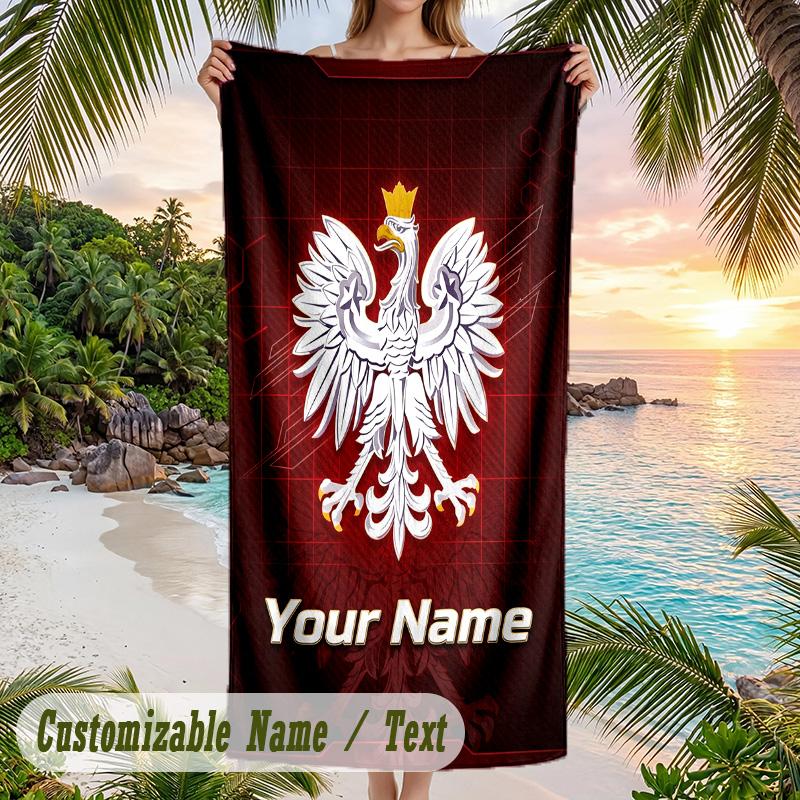 Beach Towel Poland Print Custom Name Text Soft Towel for Swimming Pool