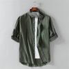 Summer Men Fashion Trendy Cotton Linen Five-Point Sleeve Shirt Casual Loose Solid Color Thin Breathable Top 3Xl