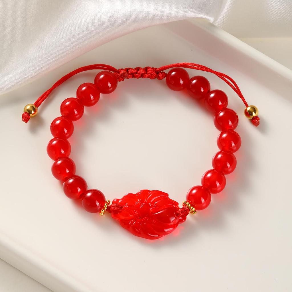 Multi-color Transparent Fox Jade Glass Beaded Bracelet, Handmade Braided Rope Charm Lucky Bracelets,Women's Jewelry Gifts