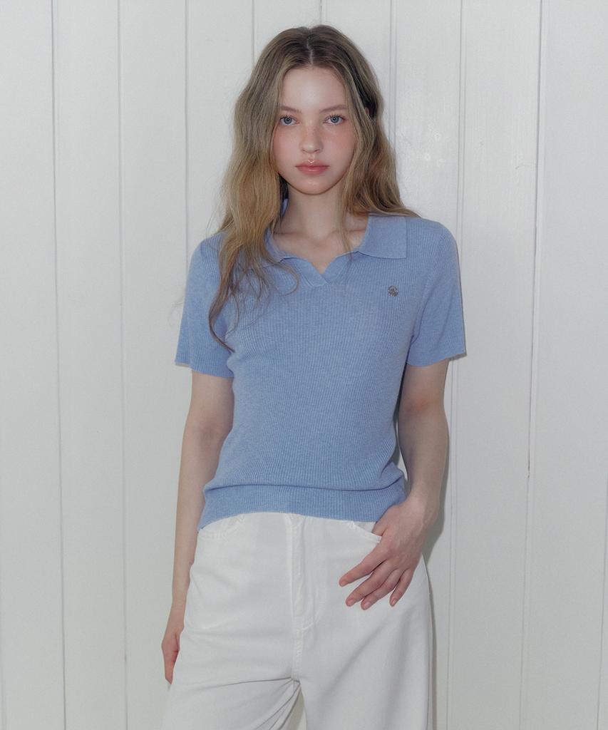 Teuwi Lildin Open Collar Short Sleeve Knit