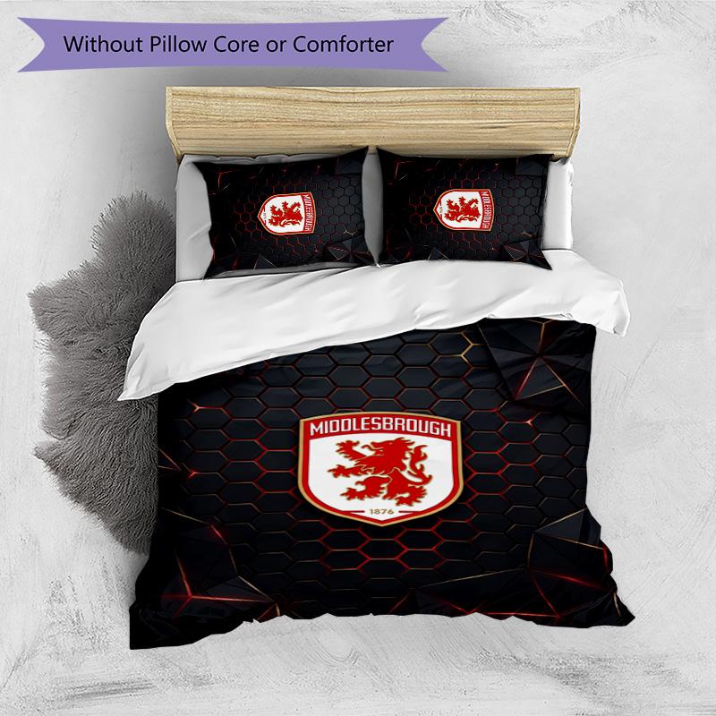 Middlesbrough FC Printed 3PCS Bedding Set Breathable Duvet Cover with Pillowcases Decorative Bed Linen for Bedroom Home