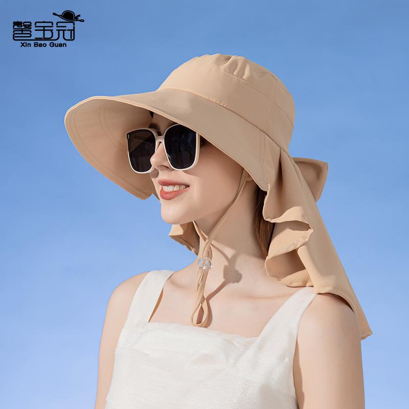 8459 vår- och sommarmodehatt dam utomhus stor brätte solskydd visir sjal med hästsvanshål bucket hat